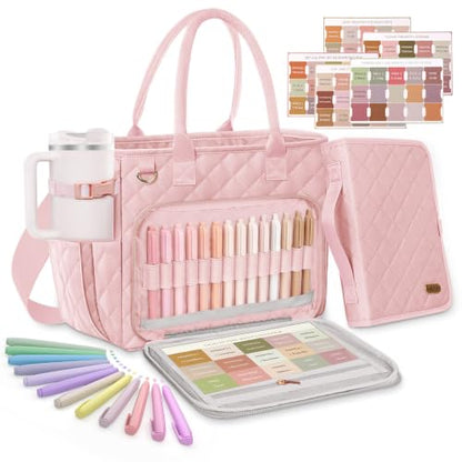 Large Bible Bag with Bible Cover Case for Women, Quilted Bible Tote Bag - color: Light Pink