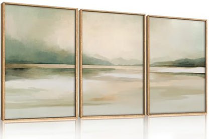 DRACIT Large Abstract Sage Green Landscape Framed Canvas Wall Art-16"x24"x3 - color: Abstract Sage Green Pastel Wall Art, size: 16"L x 24"W