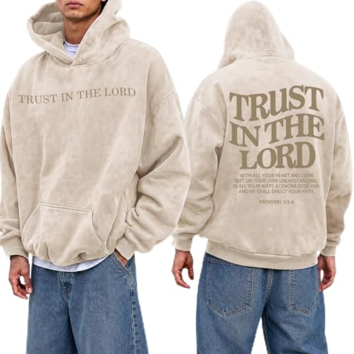 Trust in The Lord Hoodies for Men Christian Jesus Graphic Pullover - color: Beige, size: XX-Large