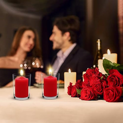 15 Hour Red Votive Candles, Unscented 1.5 Inch Diameter Wax Candles for Wedding, Party & Home, 1.5"D x 2.25"H - color: Red