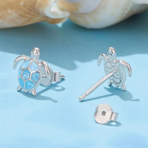 Cute Stud Earrings for Women Dachshund Koi Fish Sea Star Sea Turtle Sea Conch Earrings 14K Gold Plated Dainty Stud Earring funky Jewerly - color: Silver Sea Turtle
