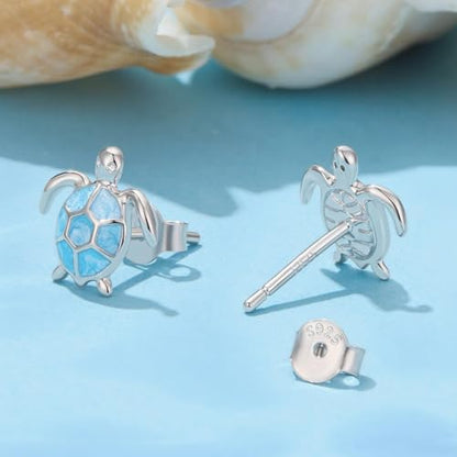 Cute Stud Earrings for Women Dachshund Koi Fish Sea Star Sea Turtle Sea Conch Earrings 14K Gold Plated Dainty Stud Earring funky Jewerly - color: Silver Sea Turtle