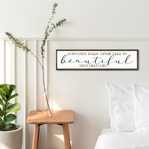 Motivational Wall Art, Decorative Signs and Plaques, Framed Wooden Hanging Sign, Inspirational Gift, Difficult Roads Often Lead to Beautiful Destinations Sign 17.8x4x1.2 inches - color: Day Sign 26
