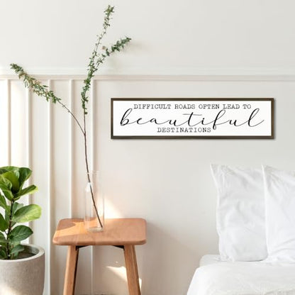 Motivational Wall Art, Decorative Signs and Plaques, Framed Wooden Hanging Sign, Inspirational Gift, Difficult Roads Often Lead to Beautiful Destinations Sign 17.8x4x1.2 inches - color: Day Sign 26