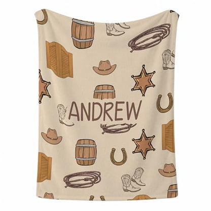 Personalized Personalized Cowboy Baby Blanket, Cowboy Hat Boots Quilt Pattern Design, Custom Name Toddler Kids Throw, Ranch Nursery Decor, Baby Gift Idea - color: Cowboy Baby Blanket#1