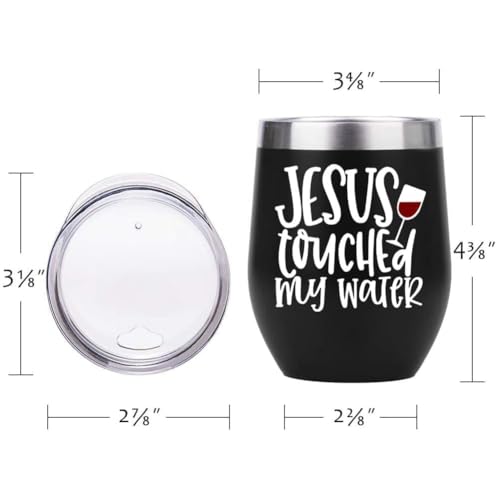 ATHAND 12oz Jesus Touched My Water Stainless Steel Wine Tumbler with Lid - color: Jesus Touched My Water Wine Tumblers-Black