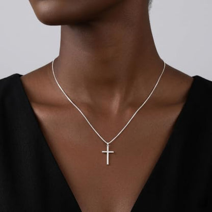 925 Sterling Silver Cross Necklace for Women,1MM Box Chain Cross Necklace