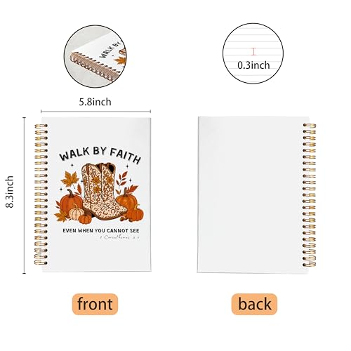 VNWEK Fall Western Christian Spiral Notebook Journal 5.5x8.3 Inch, Autumn Pumpkin Cowgirl Boots Bible Verse Journal, Walk by Faith Religious Lined Hardcover Spiral Notebook - color: Fall Western Christian