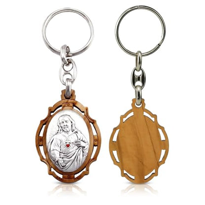 RosaryMart Olive Wood Religious Keychain for Men and Women | Catholic Keychain | Car KeyRing | Party Favors Key Holder - color: S-shj