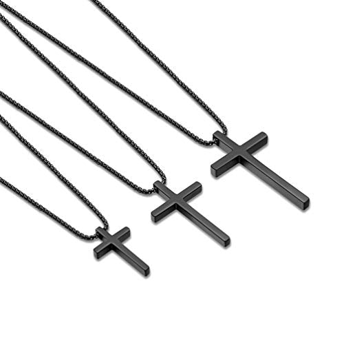Ursteel Cross Necklace for Men, Silver Black Gold Stainless Steel Cross Pendant Necklace for Men, 16-30 Inches Box Chain - size: 18 inches, style: Black: Cross Pendant 1.2"*0.7"