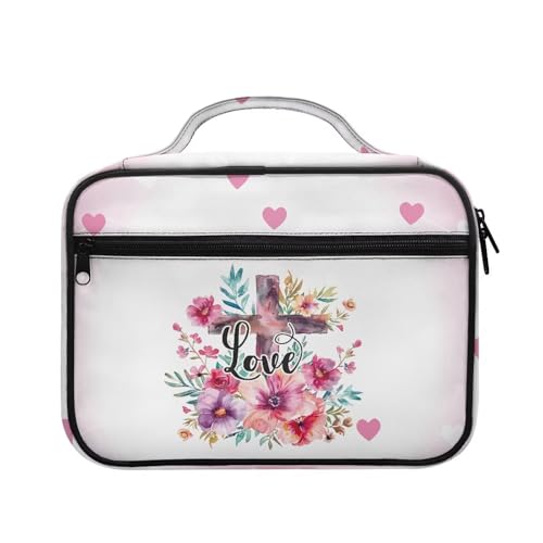 Bible Cover Church Carrying Book Case Polyester Bible Protective with Pen Slots and Zippered Pocket Customizable - color: Cross Flower