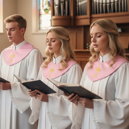 Unisex V-Shape Church Choir Stole with Cross for Adults Church - color: Pink, size: Gold Cross