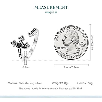 925 Sterling Silver Adjustable Open Ring for Women Trendy Jewelry Gift - color: Silver Cross