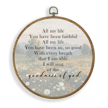 LERJZEFUH Rustic Christian Round Wall Art Framed 10x10 Inch - color: Floral Lyrics