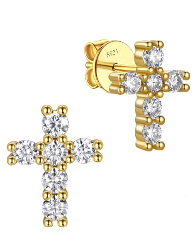 MomentWish Moissanite Cross Earrings for Men Women - color: 02 14K Gold, size: 2mm Stones