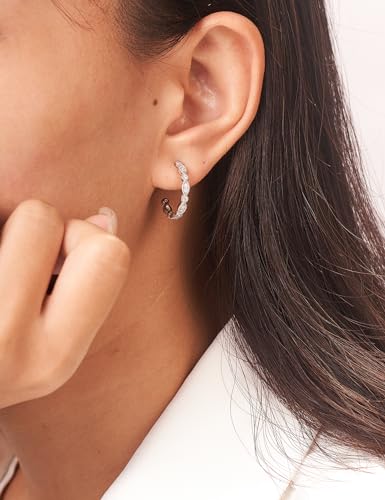 IMOLOVE Huggie earrings for women Ear Cuff Moissanite Stud Earrings Hypoallergenic Earrings for Women Sterling Silver with 18K White Gold Plated Earrings - color: 19.5mm Half Hoop-White