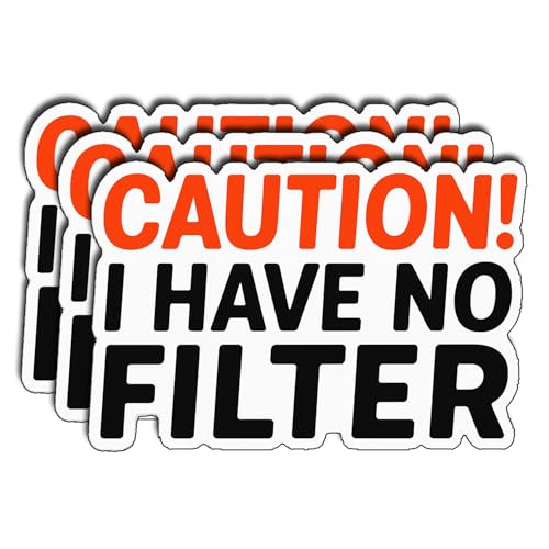 (3Pcs) Caution I Have No Filter Stickers Funny Sarcastic Quote Humor Office Coworker Gifts Waterproof Vinyl Decals for Laptop Water Bottle Bumper Car Hard Hat Phone Size 2" x 3" - color: Caution! I Have No Filter