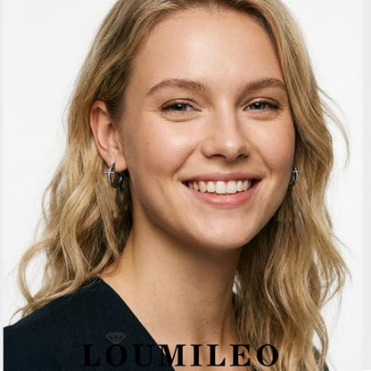 LOUMILEO Sterling Silver Cross Hoop Earrings for Women Rhinestone 20-40MM - color: Black 20MM