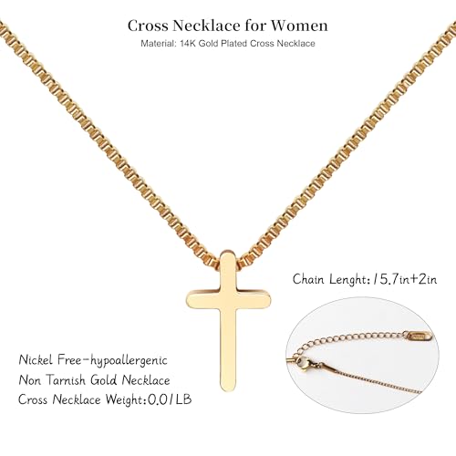 Cross Necklace for Woman, Gold Silver Plated Cross Pendant Necklaces Choker Faith Jewelry Non Tarnish Cute Simple Christian Religious Diamond Cross Necklace for Mom - color: 03 Gold Small Simple Cross
