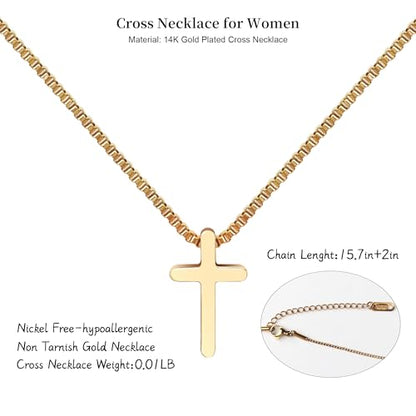 Cross Necklace for Woman, Gold Silver Plated Cross Pendant Necklaces Choker Faith Jewelry Non Tarnish Cute Simple Christian Religious Diamond Cross Necklace for Mom - color: 03 Gold Small Simple Cross