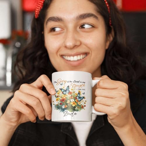 Butterfly And Flowers Design Mug, Custom Name Christian Themed Mug, Customized Bible Verse Bible Verse Mug, Personalized Inspirational Cup 11Oz Or 15Oz, Gifts For Christian Women - color: TRI-1223-1148-GOD IS MY STRENGTH MUG