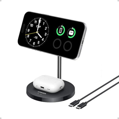 Anker MagGo 2-in-1 MagSafe Compatible Qi2 15W Wireless Charging Stand - color: Black