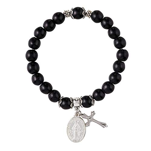 Religious Miraculous Medal Stretchable Bracelet with Cross Pendant, Pack of 4