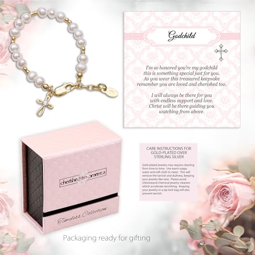 Cherished Moments Girls Godchild Cross Bracelet, 14K Gold-Plated - color: LG (5-10 years)