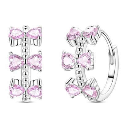 LAZA 925 Sterling Silver Earrings for Women Huggies Hoop Gold Earrings - color: Pink bow earrings