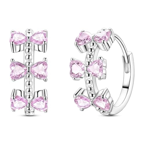 LAZA 925 Sterling Silver Earrings for Women Huggies Hoop Gold Earrings - color: Pink bow earrings