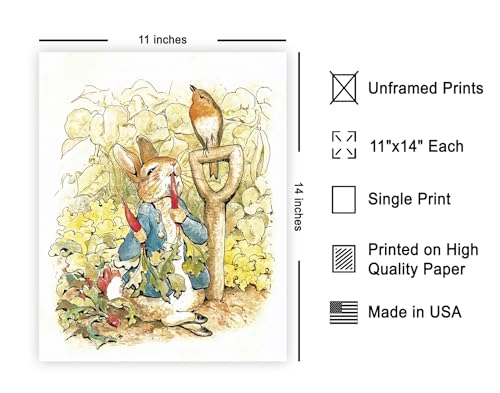 Monem Art Vintage Peter Rabbit Poster - Retro Story Book Print - Bunny Art - Gift for Boys, Girls, Parents & Animal Lover - Decor for Living Room, Nursery or Kid's Room - 11x14 UNFRAMED Wall Art - color: Style-02, size: 11"L x 14"W