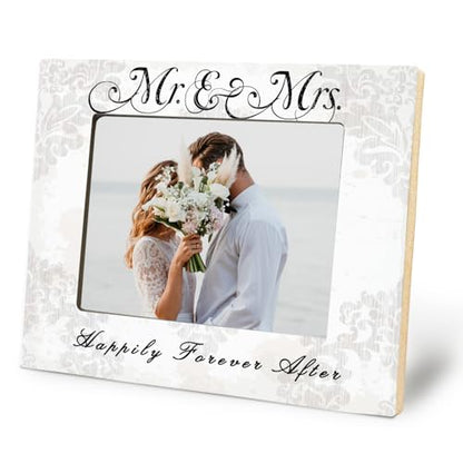 Mr and Mrs Picture Frame, Wedding Engagement Gifts for Couples Newlyweds Bride Groom, Just Engaged Married Gifts, Happily Forever After Wedding Picture Photo Frame 5x7 - color: happily
