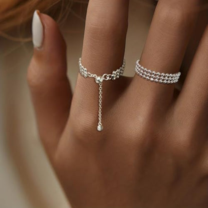925 Sterling Silver Adjustable Link Chain Rings for Women Daughter - color: Style 2-Silver