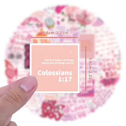 Pink Bible Verse Stickers Jesus Faith Decals for Christian Teen Adult 55PCS - color: Bible