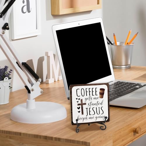 Wooden Christian Plaque Sign With Stand - Spiritual Decor for Coffee Table, Coffee Station or Corner - style: D