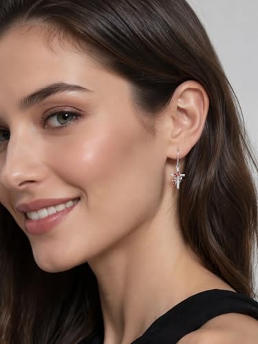 Butterfly Earrings for Women 925 Sterling Silver Birthstone Butterfly Cross Rose Dangle Earrings Elegant Butterfly's Jewelry Gift for Birthday Valentines Day Christmas - color: 7-July