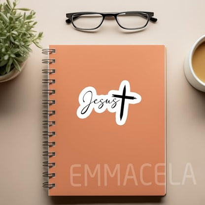 (3PCS) Jesus Sticker - Christian Faith Waterproof Vinyl Decal for Books, Laptops, Tumblers, Water Bottles, Scrapbooks, Size 3" x 2.1" - color: Jesus With Cross Black
