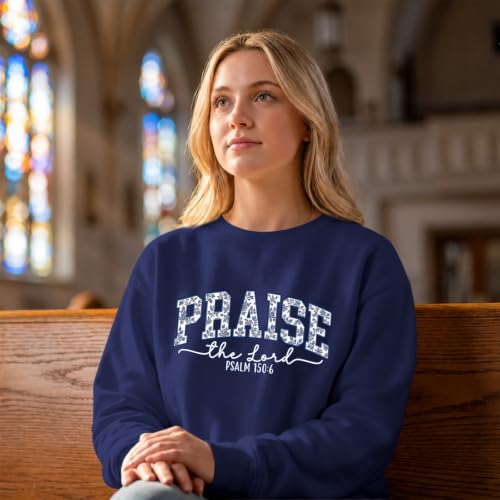 Womens Christian Jesus Sweatshirts Praise the Lord Bible Verse Hoodie Faith Religous God Graphic Long Sleeve Shirts - color: Navy Blue, size: Large