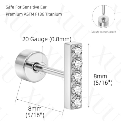 XUU 20G Flat Back Stud Earrings ASTM F136 Titanium - color: silver rectangle