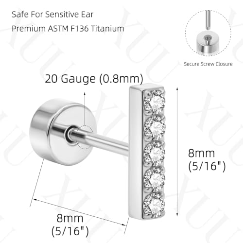 XUU 20G Flat Back Stud Earrings ASTM F136 Titanium - color: silver rectangle