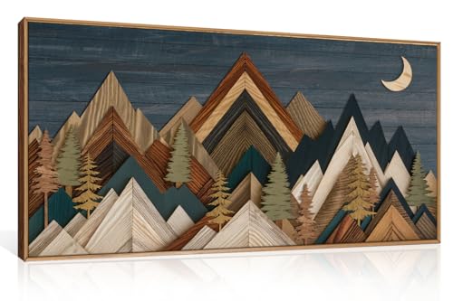 HPINUB Vintage Mountain Style Framed Canvas Wall Art Set- 20"x40" - color: Woodcut Mountain Wall Art, size: 40"L x 20"W