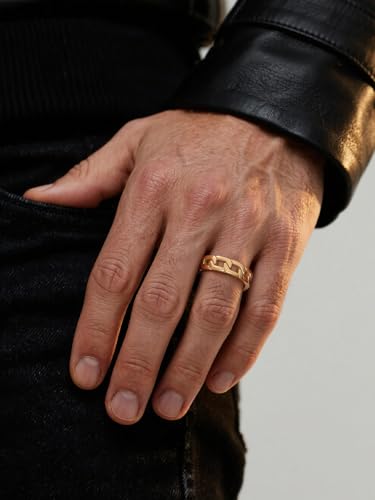 U7 Stainless Steel Mens Rings,7mm Gold/Black/Silver Chain Rings Fidget Spinner Ring Anxiety Ring for Men Women,Size 6-14 - color: Gold