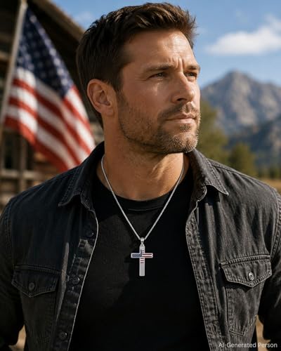 American Flag Cross Necklace for Men - color: Mystic Black