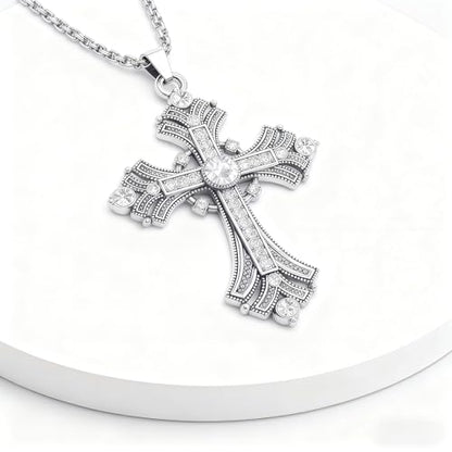 Gold Large Cross Necklace For Women Men Long Zircon Chunky Cross Necklace Retro Gothic Y2K Style Jewelry Statement Surprising Hallowmas Christmas Party Ball Jewelry Accessories Gift - color: silver