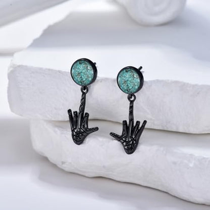 Black Dangle Drop Earrings 925 Sterling Silver Turquoise Earrings Jewelry Gifts for Women Men - style: Skeleton Hand