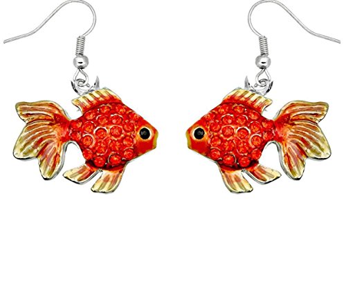 DianaL Boutique Silvertone Rhodium Plated Beautiful Tropical Fish Goldfish Earrings Dangle with a Gift Box …