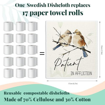 Bird Scripture Swedish Dishcloths for Kitchen, Swedish Dish Cleaning Cloths for Spring，Papaya Reusable Paper Towels, 4 Pack Dish Towels for Kitchen, Reusable Paper Dishcloths Washable - color: Bird Bible