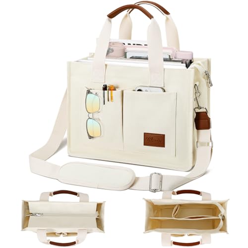 KKXIU Large Canvas Tote Bag for Women with Zipper and Compartments Crossbody Work Bible Messenger Purse Bag With Pockets - color: Beige, size: Large