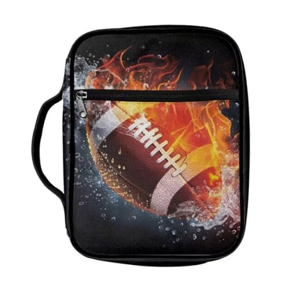Coldinair Fire Water Football Bible Covers Bag for Men,Carrying Book Case Church Bag Bible Holder for Teens with Handle and Zippered Pocket - color: Fire Water Football