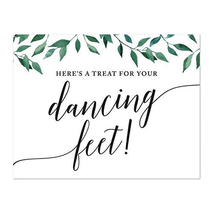 Andaz Press Wedding Party Signs, Natural Greenery Green Leaves, 8.5x11-inch, Here's a Treat for Your Dancing Feet! Flip Flop Sandals High Heels Shoes Dance Floor Reception Sign, 1-Pack - color: Activities Dance Sandals